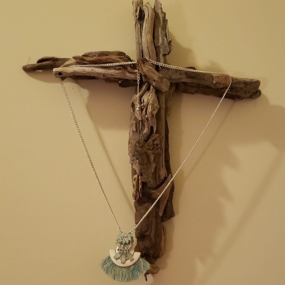 Aqua tassel and jeweled necklace